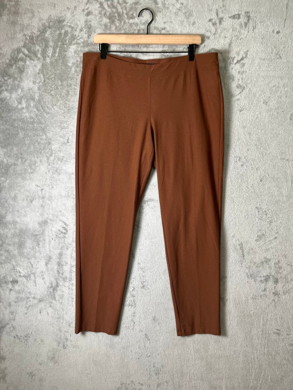 Eileen Fisher Washable Stretch Crepe Slim Ankle Pants Brown Women's Large